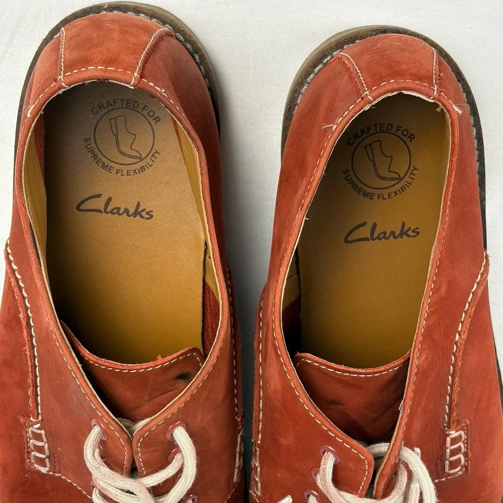 Clarks  Salmon Red Leather Oxford Lace Up Dress Shoes Mens 10.5M Preppy
